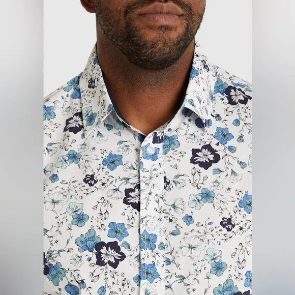 Johnny Bigg BLUE SHOREDITCH STRETCH PRINT SHIRT 6X NEW