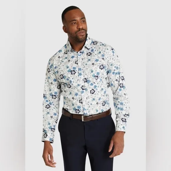Johnny Bigg BLUE SHOREDITCH STRETCH PRINT SHIRT 6X NEW