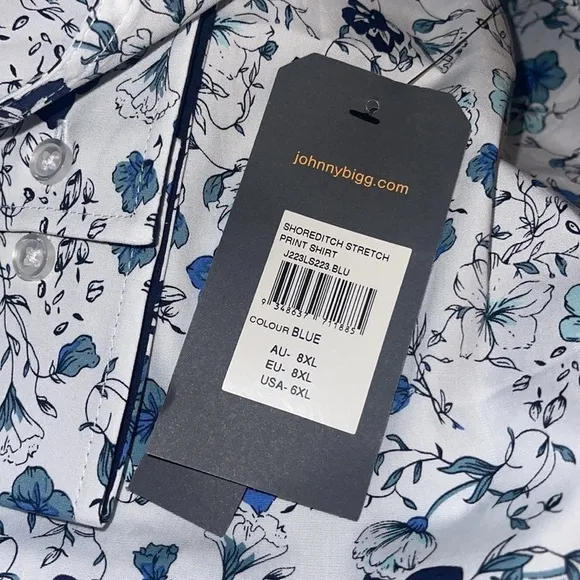 Johnny Bigg BLUE SHOREDITCH STRETCH PRINT SHIRT 6X NEW