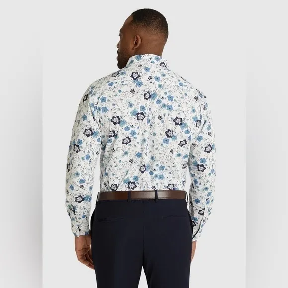 Johnny Bigg BLUE SHOREDITCH STRETCH PRINT SHIRT 6X NEW
