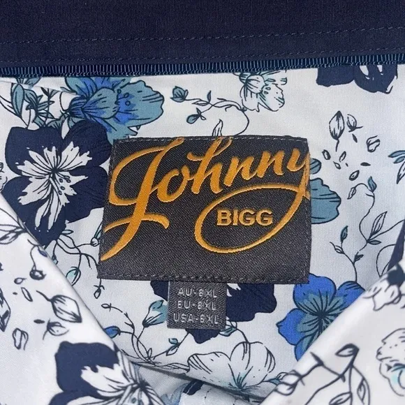 Johnny Bigg BLUE SHOREDITCH STRETCH PRINT SHIRT 6X NEW