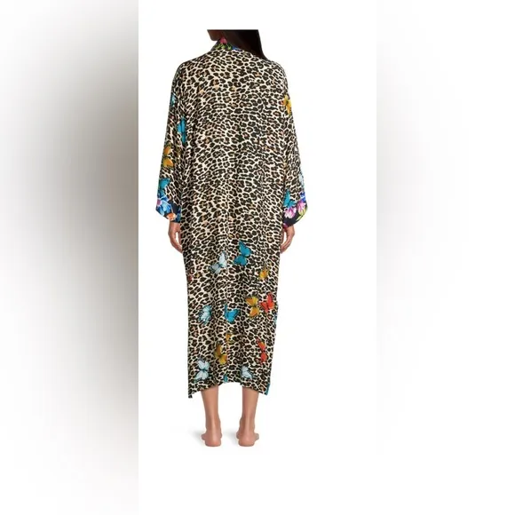 Johnny Was Butterfly Wild Kimono Robe Blue White  Print Belted Coverup