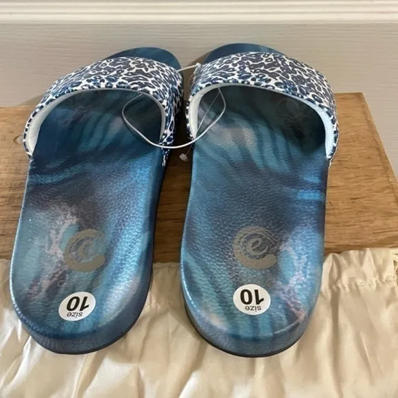 JOHNNY WAS Calme Blue Tiger Pool Slides