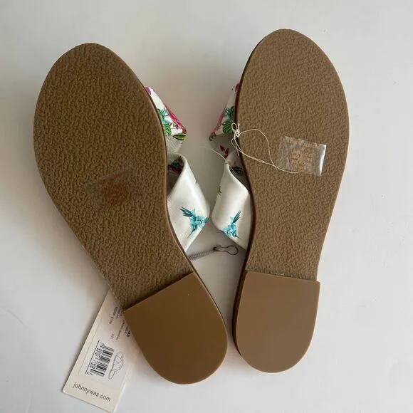 Johnny Was NWT Women's 8 &amp; 9 Andra Cross Sandal ~ White Leather Floral Slip-on