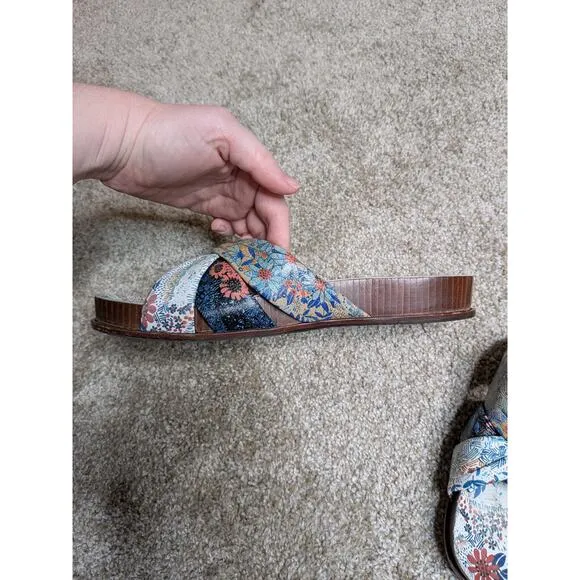 Johnny Was Sunny Garden Twist Sandal Slides size 9 US floral leather upper