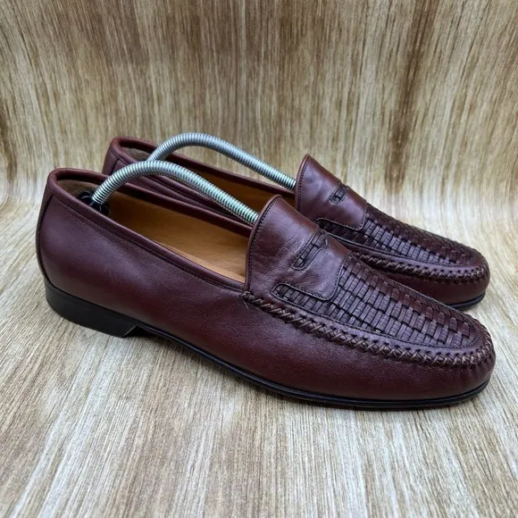 Johnston &amp; Murphy Basket Weave Penny Loafers Men's Size 11 Casual Shoes Brown
