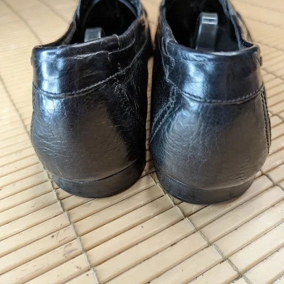Johnston &amp; Murphy Black Leather Woven Vamp Tassel Loafers Sz 11N Made In Italy