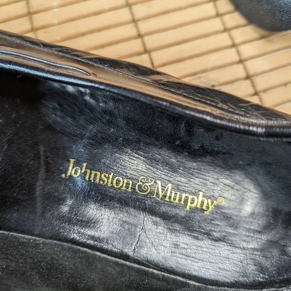 Johnston &amp; Murphy Black Leather Woven Vamp Tassel Loafers Sz 11N Made In Italy