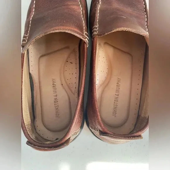 Johnston &amp; Murphy Camel Brown Buttery Soft Leather 9M Oxford Loafers Shoes EUC!