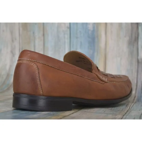 Johnston &amp; Murphy Cresswell Men's Size 9 Weave Woven Brown Leather Loafers NICE