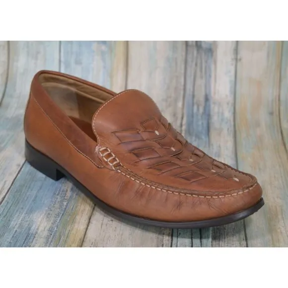 Johnston &amp; Murphy Cresswell Men's Size 9 Weave Woven Brown Leather Loafers NICE