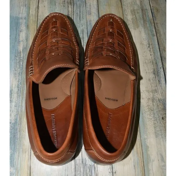 Johnston &amp; Murphy Cresswell Men's Size 9 Weave Woven Brown Leather Loafers NICE