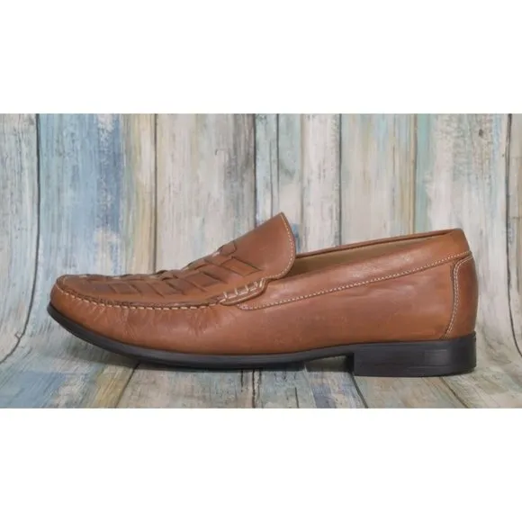 Johnston &amp; Murphy Cresswell Men's Size 9 Weave Woven Brown Leather Loafers NICE