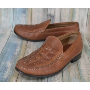 Johnston &amp; Murphy Cresswell Men's Size 9 Weave Woven Brown Leather Loafers NICE