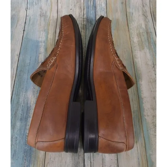 Johnston &amp; Murphy Cresswell Men's Size 9 Weave Woven Brown Leather Loafers NICE