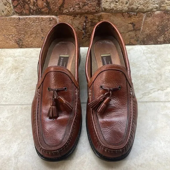Johnston &amp; Murphy Loafers Tassel Casual Leather Italy Slip On Brown Size 11M