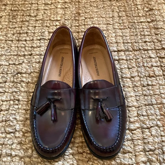 Johnston &amp; Murphy Mens Burgundy Leather Tassel Loafers Size 12M 15-1094