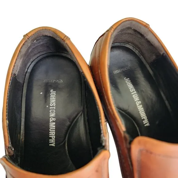 Johnston &amp; Murphy Mens Sheepskin Leather Loafers Size 11 Cognac Brown #20-3482