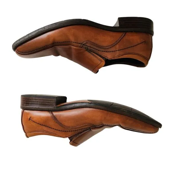 Johnston &amp; Murphy Mens Sheepskin Leather Loafers Size 11 Cognac Brown #20-3482