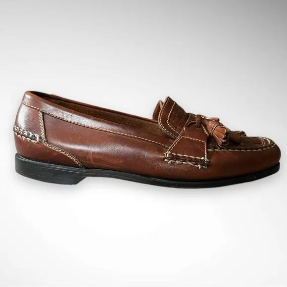 JOHNSTON &amp; MURPHY Passport Brown Leather Weave Tip Tassel Loafers Size 13 | EUC