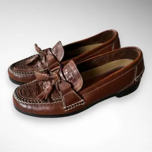 JOHNSTON &amp; MURPHY Passport Brown Leather Weave Tip Tassel Loafers Size 13 | EUC