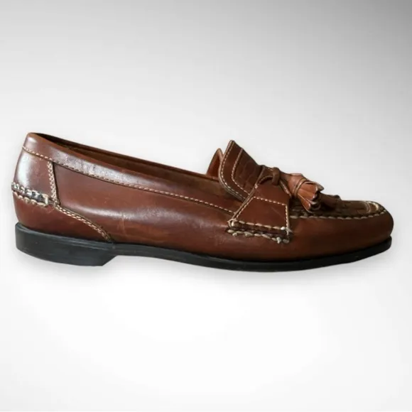 JOHNSTON &amp; MURPHY Passport Brown Leather Weave Tip Tassel Loafers Size 13 | EUC