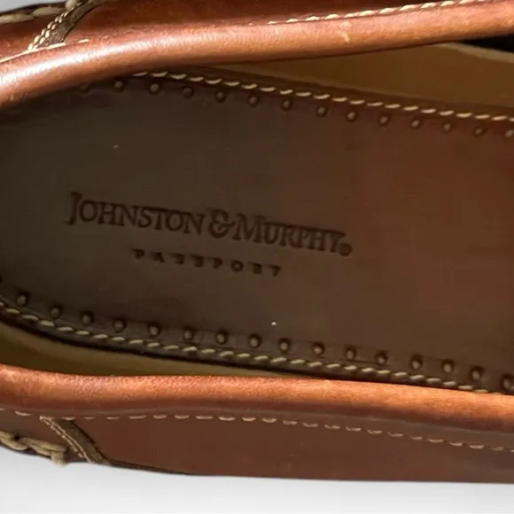 JOHNSTON &amp; MURPHY Passport Brown Leather Weave Tip Tassel Loafers Size 13 | EUC