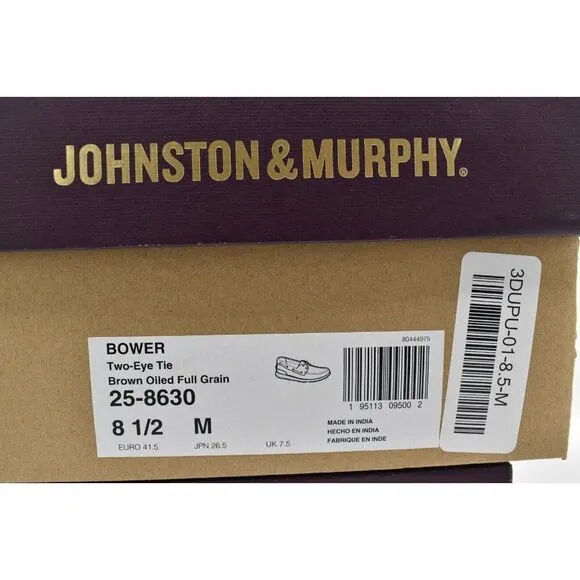 Johnston &amp; Murphy Mens Size 8.5 Bower Oiled Full Grain Leather Slip On Loafers