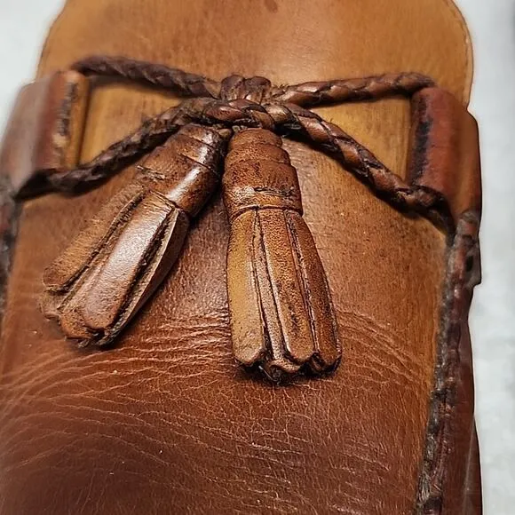 JOHNSTON MURPHY LEATHER LOAFER TASSEL ROPE HORSEBIT MEN 11.0 NICE STITCHING GUC