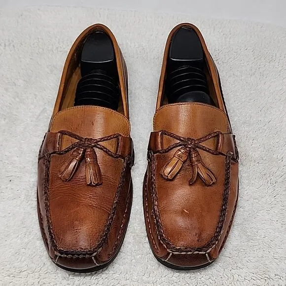 JOHNSTON MURPHY LEATHER LOAFER TASSEL ROPE HORSEBIT MEN 11.0 NICE STITCHING GUC