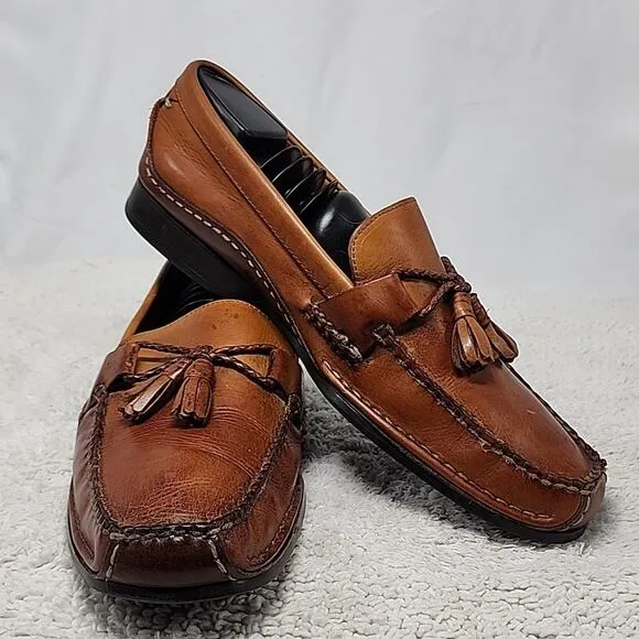 JOHNSTON MURPHY LEATHER LOAFER TASSEL ROPE HORSEBIT MEN 11.0 NICE STITCHING GUC