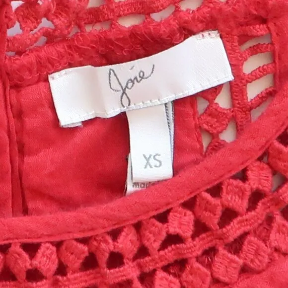 Joie Dance Red Cotton Eyelet Lace Sleeveless Halter Midi Dress Extra Small XS