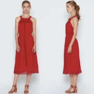 Joie Dance Red Cotton Eyelet Lace Sleeveless Halter Midi Dress Extra Small XS
