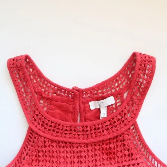 Joie Dance Red Cotton Eyelet Lace Sleeveless Halter Midi Dress Extra Small XS