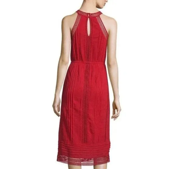 Joie Dance Red Cotton Eyelet Lace Sleeveless Halter Midi Dress Extra Small XS