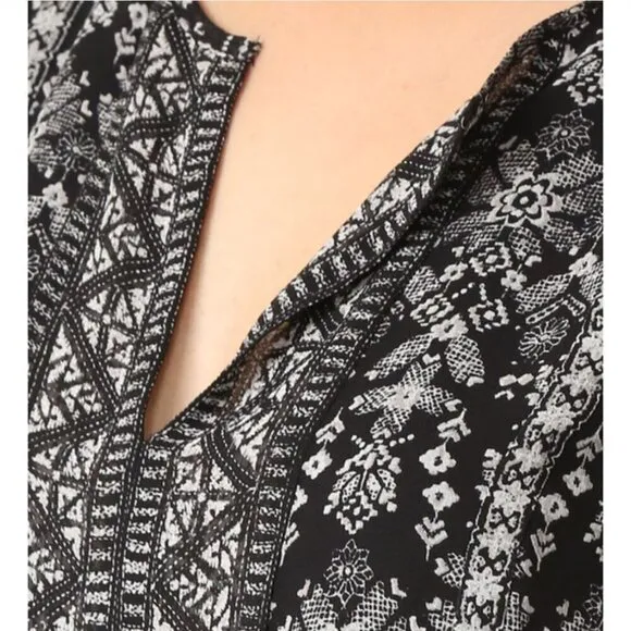 Joie Galene Black White Grey Print 100% Silk Blouson Mini Dress XXS