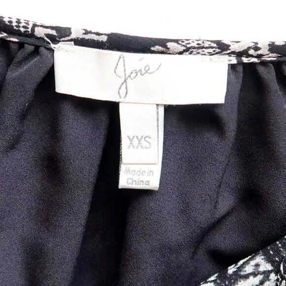 Joie Galene Black White Grey Print 100% Silk Blouson Mini Dress XXS
