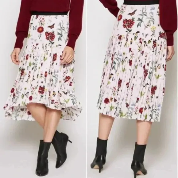 Joie Pleated Printed Midi Skirt - Floral - Pink Multi/Multi - XS