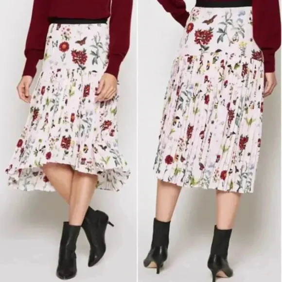 Joie Pleated Printed Midi Skirt - Floral - Pink Multi/Multi - XS