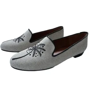 Jon Josef Women’s Palm Tree Embroidery Natural Linen Loafer Flat-New Size 7.5
