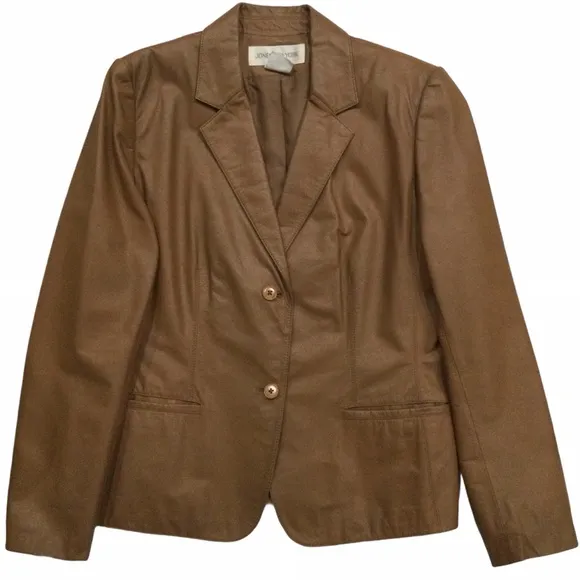 Jones New York Leather Suit Jacket   Skirt, Camel, Sz 10 Beautiful Condition