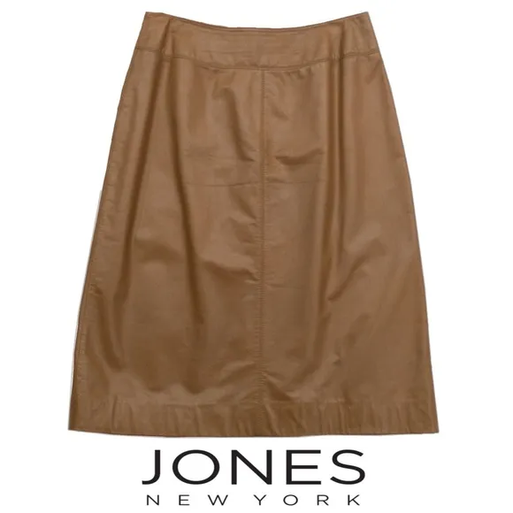 Jones New York Leather Suit Jacket   Skirt, Camel, Sz 10 Beautiful Condition