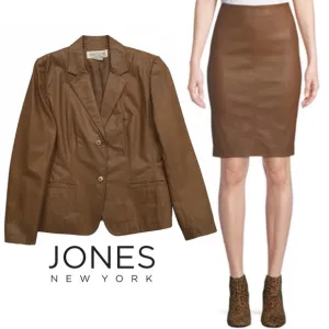 Jones New York Leather Suit Jacket   Skirt, Camel, Sz 10 Beautiful Condition