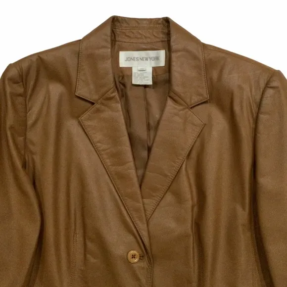 Jones New York Leather Suit Jacket   Skirt, Camel, Sz 10 Beautiful Condition