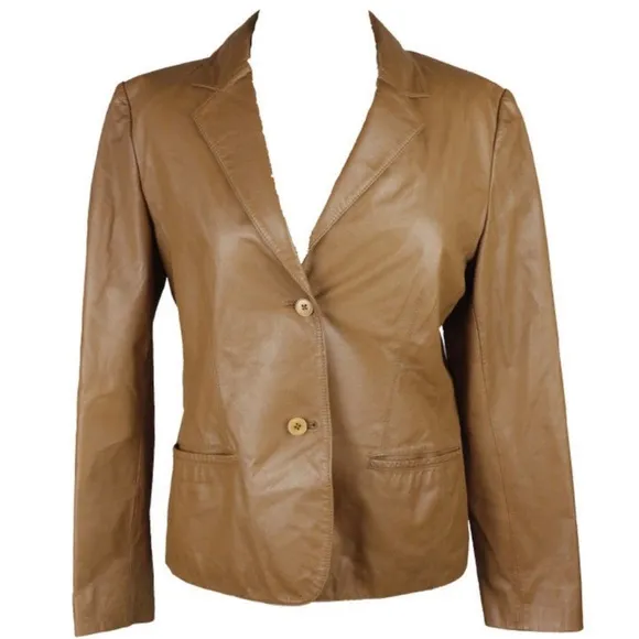 Jones New York Leather Suit Jacket   Skirt, Camel, Sz 10 Beautiful Condition
