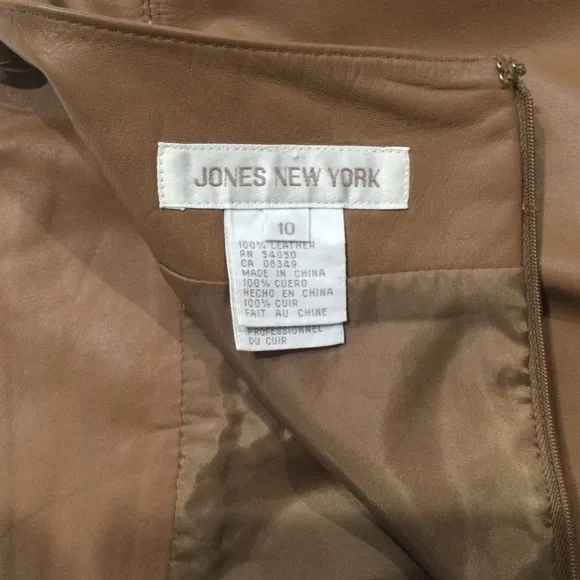 Jones New York Leather Suit Jacket   Skirt, Camel, Sz 10 Beautiful Condition