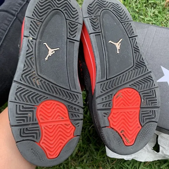 Jordan 4 Black and Red Sneakers with Mesh Panels