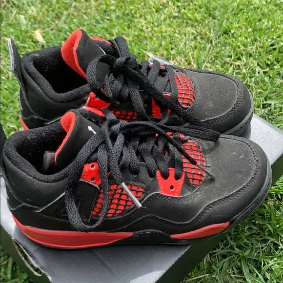 Jordan 4 Black and Red Sneakers with Mesh Panels