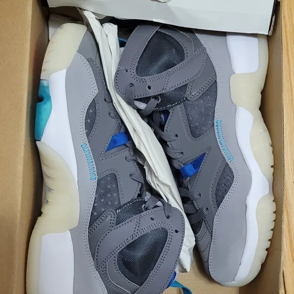 Jordan Gray and Blue Sneakers Modern Silhouette
