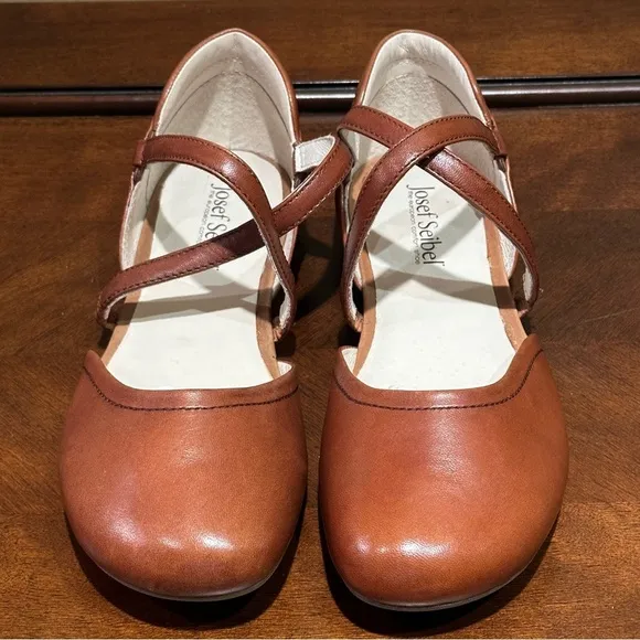Josef Seibel Ballerina Flats with Cross Straps Brown Leather, US Size 6, EU 37